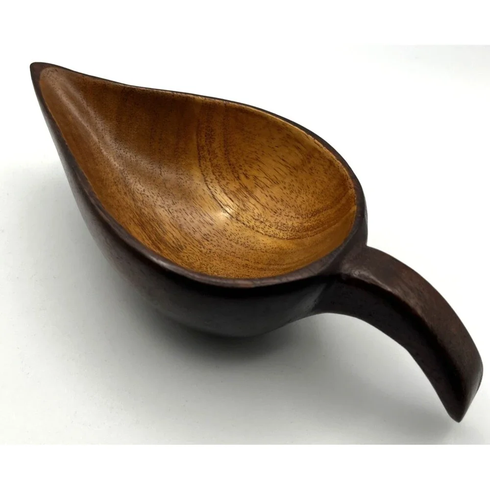 Vtg Hand Carved Teardrop Shape Rustic Wooden Serving Scoop Kitchen Decor